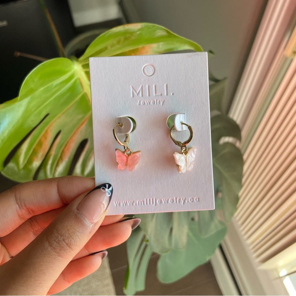 Mili Jewelry Pink Butterfly Huggie Hoop Earrings